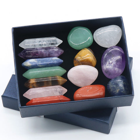 Hexagonal Column Double Pointed Irregular 7 Yoga Stones Set Gift Box