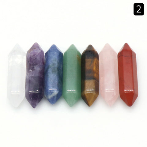 Hexagonal Column Double Pointed Irregular 7 Yoga Stones Set Gift Box