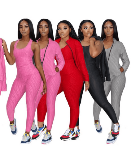 Women's Fitness Suit 3 piece Set Sweater Sweatpants Tank Top Stretchy Soft (6 Colors , 4 Sizes)