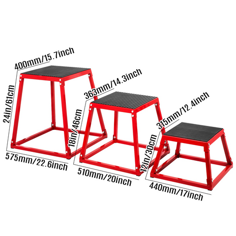 VEVOR Plyometric Platform Box Fitness Exercise Jump Box Step Plyometric Box Jump for Exercise Fit Training (12/18/24/Red) (12&18&24 inch)