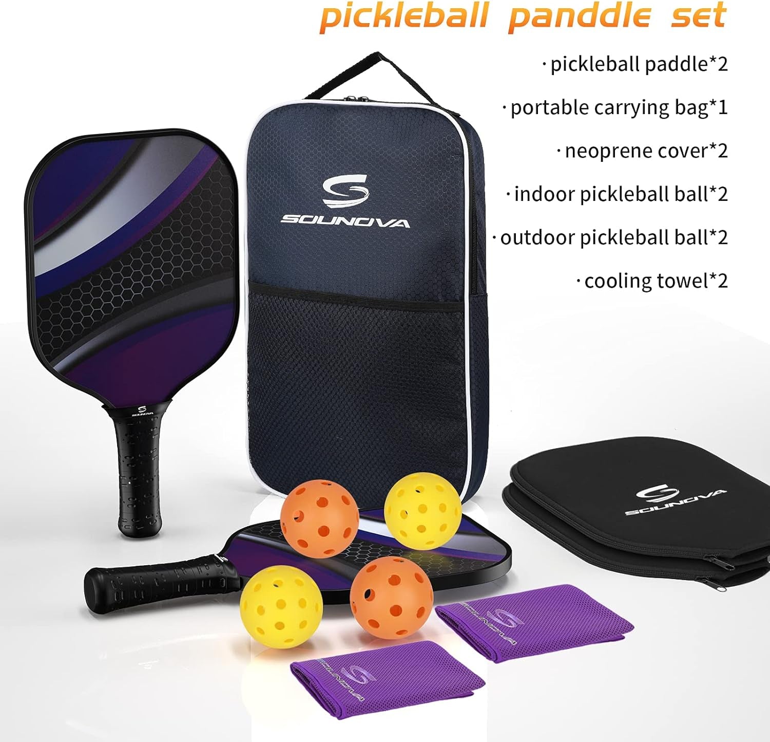 Pickleball Paddles Set of 2 Lightweight Graphite Surface Pickleball Racket for Adults/Kids, Including Covers and Carrying Bag, Polypropylene Honeycomb Core, 4 Balls and Free Cooling Towel