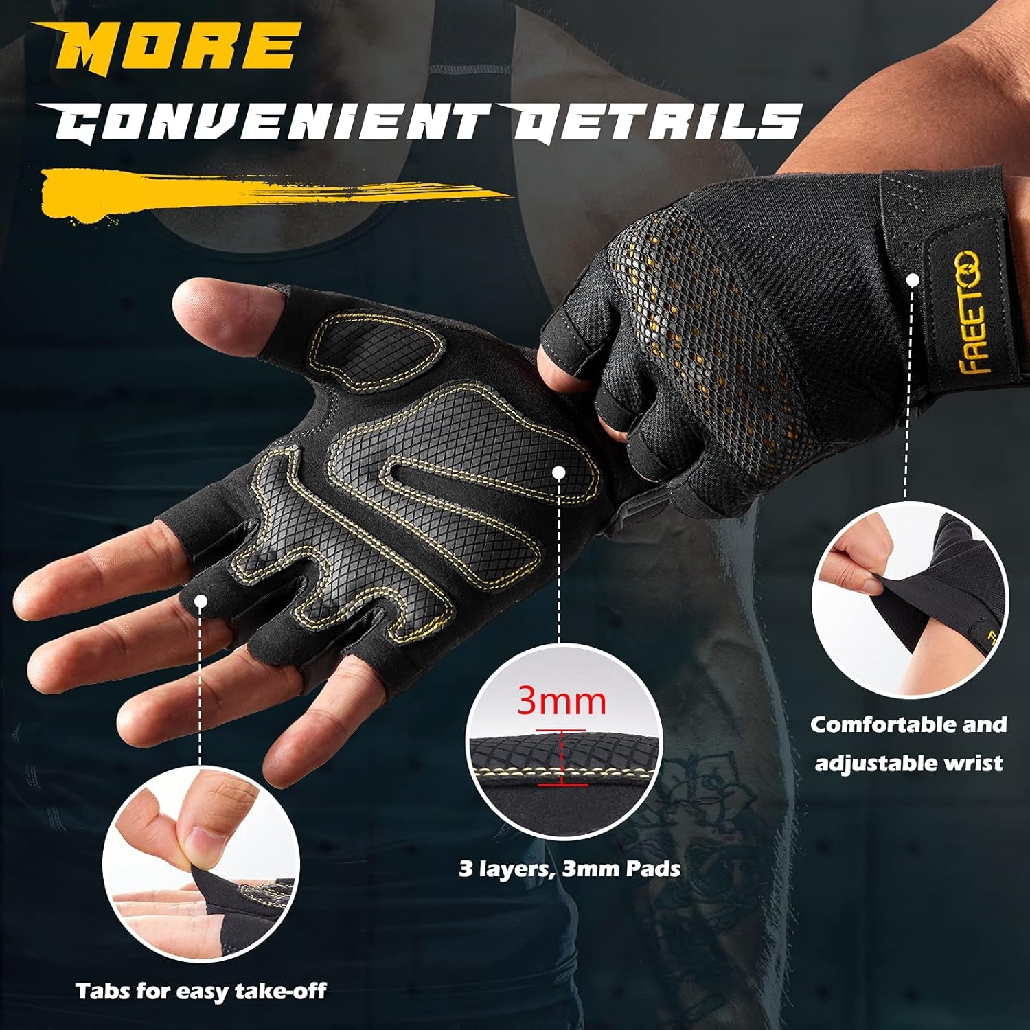 Workout Gloves for Men, [Full Palm Protection] [Ultra Ventilated] Weight Lifting Gloves with Cushion Pads and Silicone Grip Gym Gloves Durable Training Gloves for Exercise Fitness