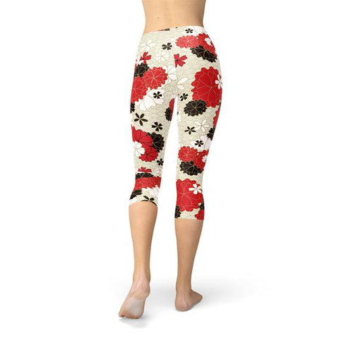 Womens Japanese Cherry Blossom Capri Leggings